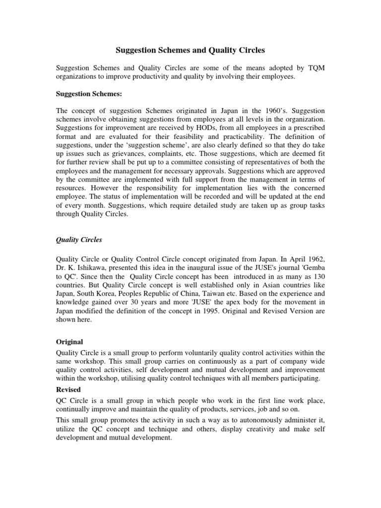 Quality Circles and Suggestion Schemes | PDF | Working Time | Leadership