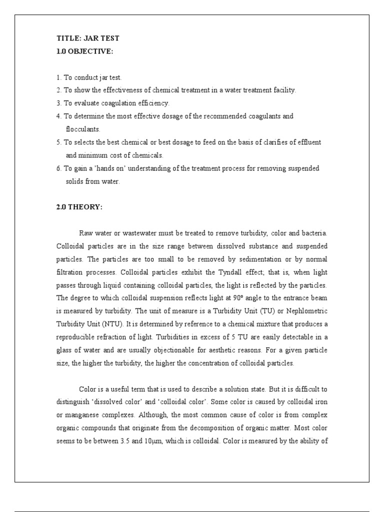 Jar Test Lab Report Colloid Chemical Substances