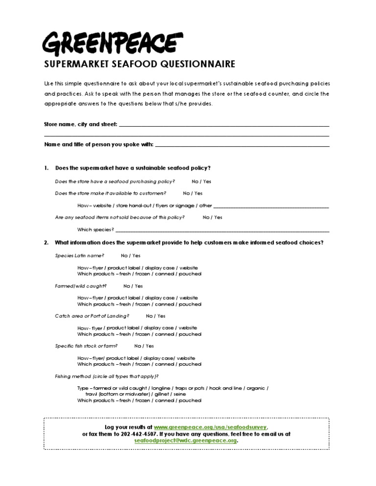 Sustainable Seafood Questionnaire Seafood Supermarket