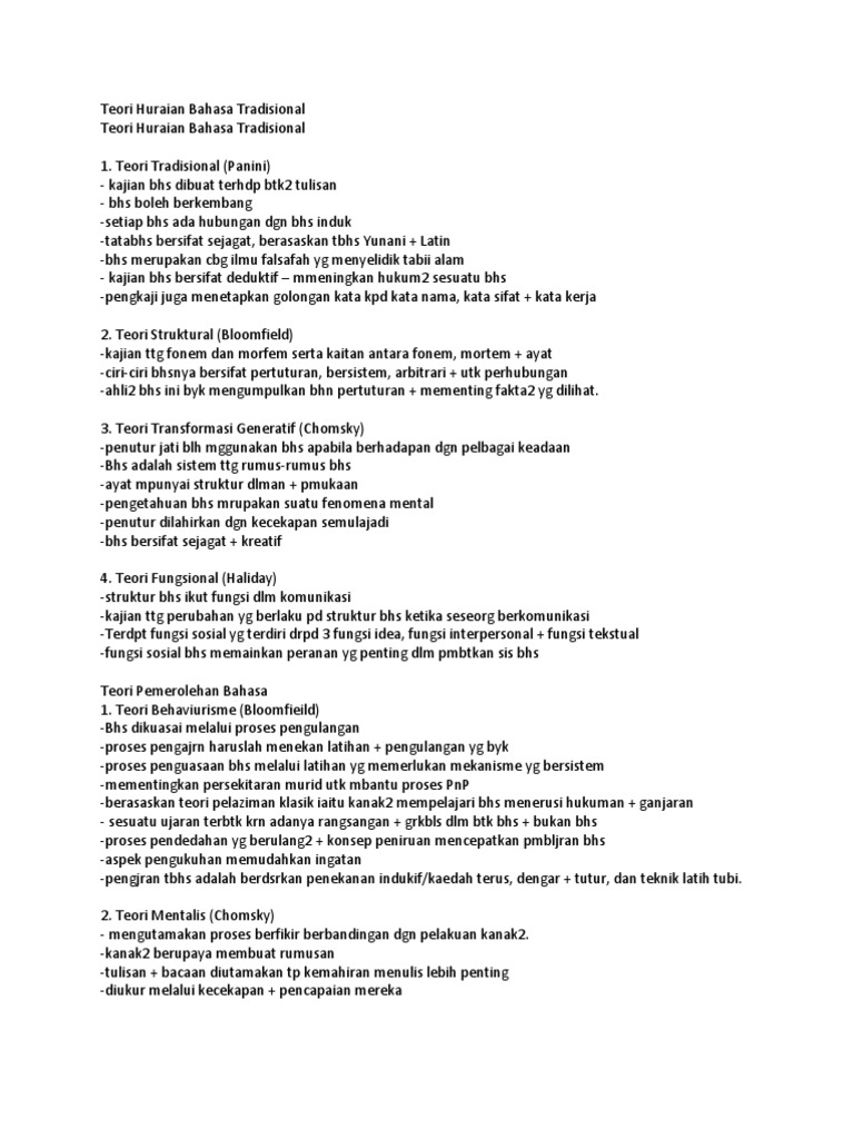 Teori Huraian Bahasa Tradisional Pdf