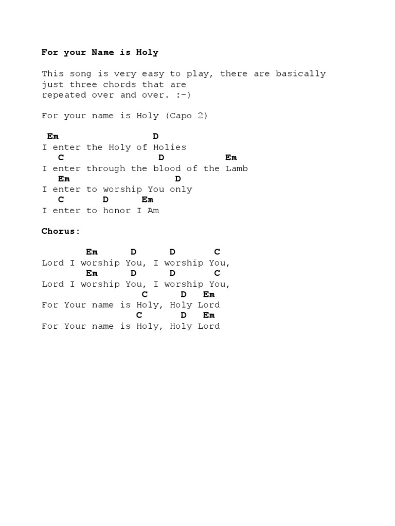 For Your Name is Holy Lyrics & Chords | PDF