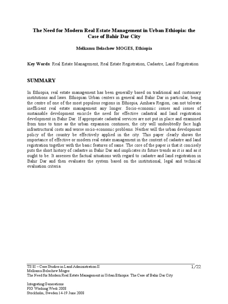 The Need For Modern Real Estate Management in Urban Ethiopia The Case