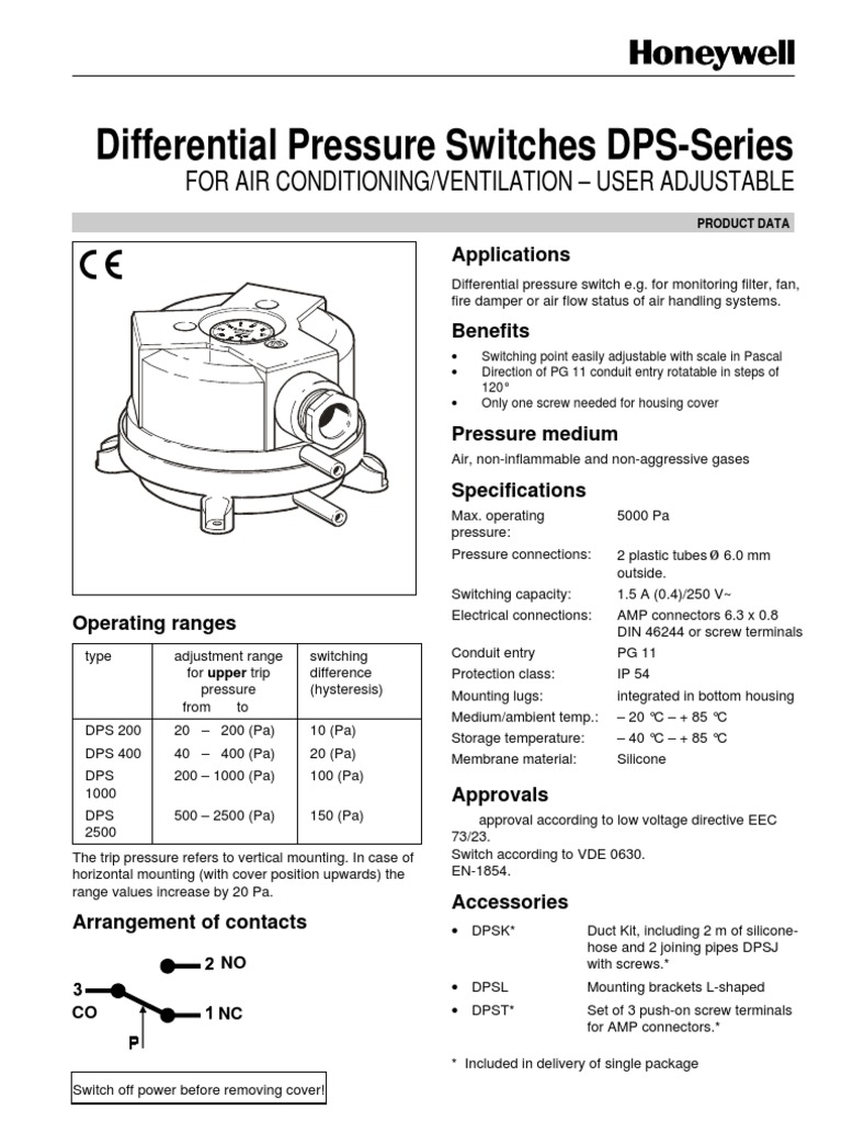 Honeywell Diff P Switch DPS | PDF | Switch | Duct (Flow)