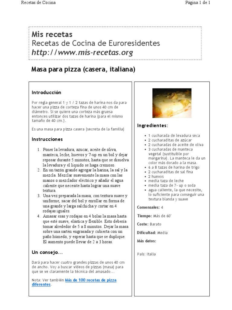 2502 Masa para Pizza Casera Italiana PDF | PDF | Pizza | Levadura