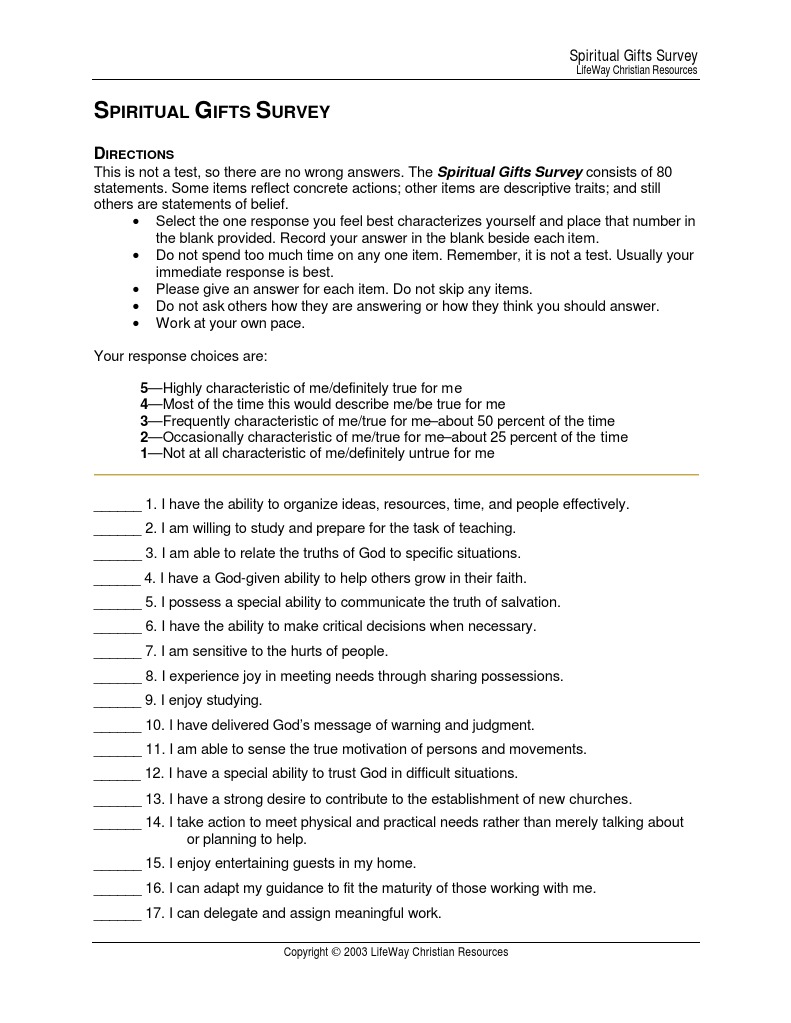 docspiritualgiftssurvey Spiritual Gift Theology