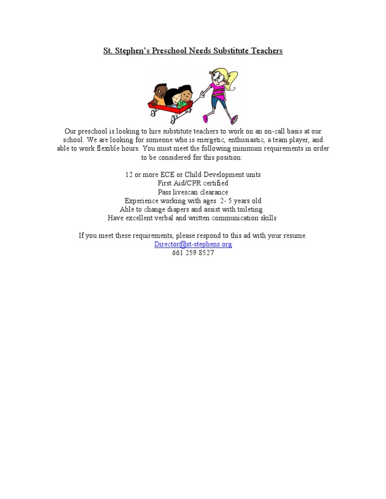 Substitute Teacher Positions at St. Stephen’s | PDF
