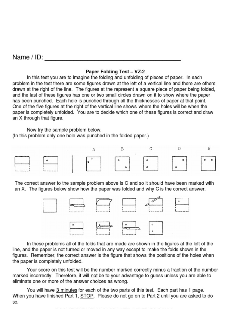 Name / ID Paper Folding Test VZ2 PDF