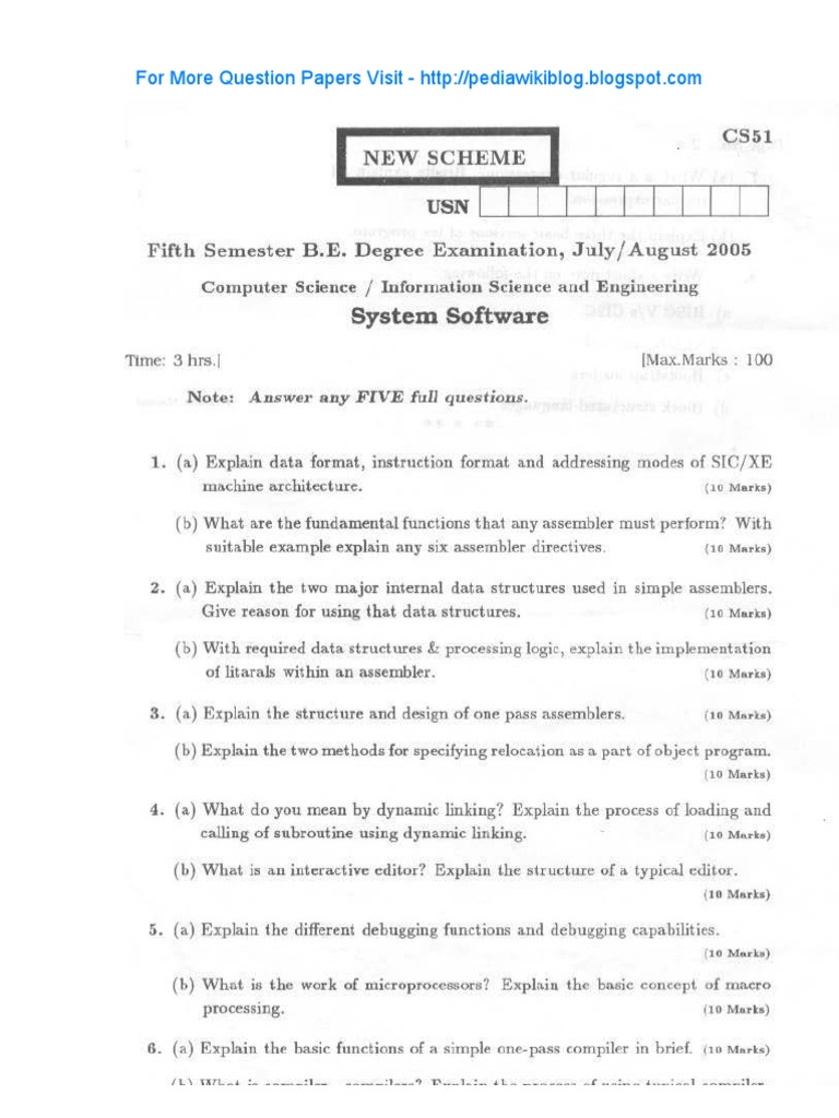 System Software Exam Questions 2005 | PDF | Computers