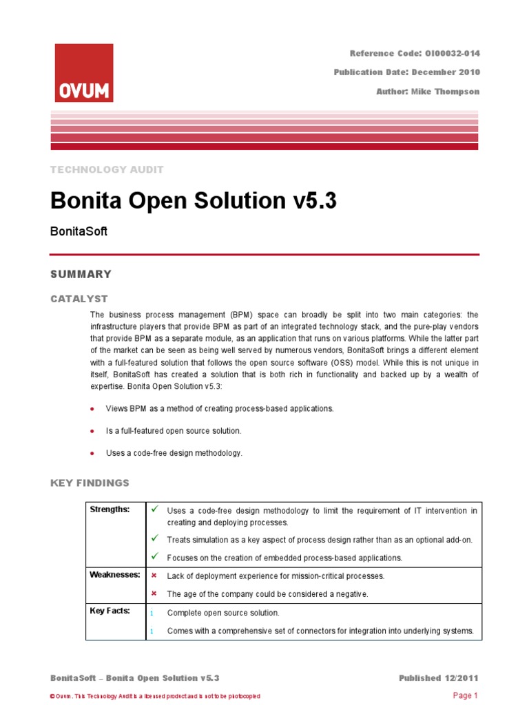 BonitaSoft Bonita Open Solution v5 3 Ovum PDF | PDF | Business Process ...