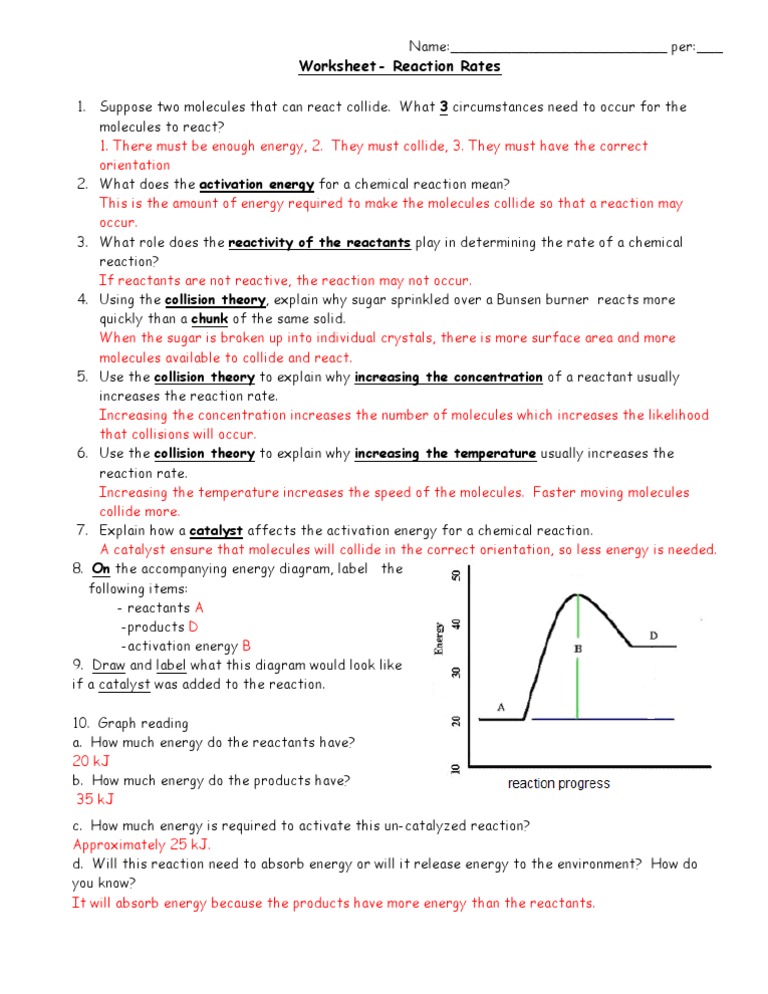 Worksheet Reaction Rates Answer Key