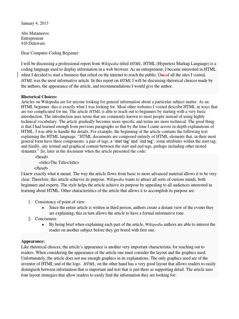 HTML Article Review and Recommendations | PDF