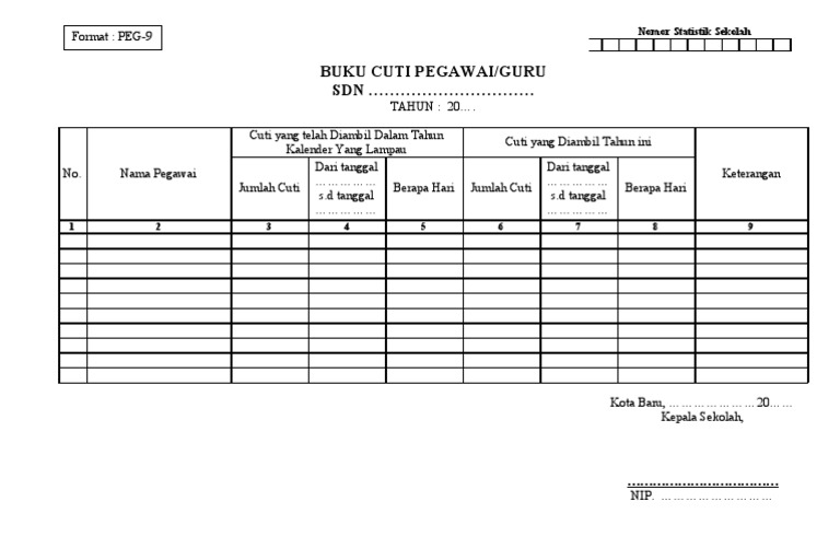 Format Buku Cuti Pegawai Dan Guru