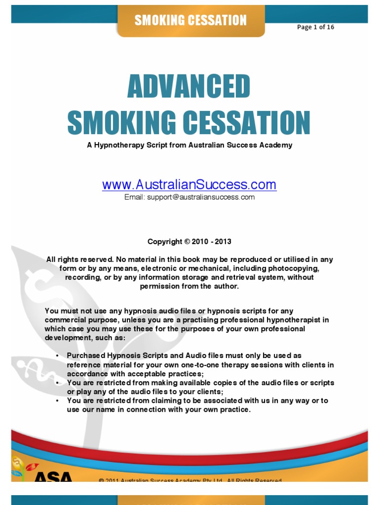 Advanced Smoking Cessation Hypnosis Script Hypnotherapy Substance
