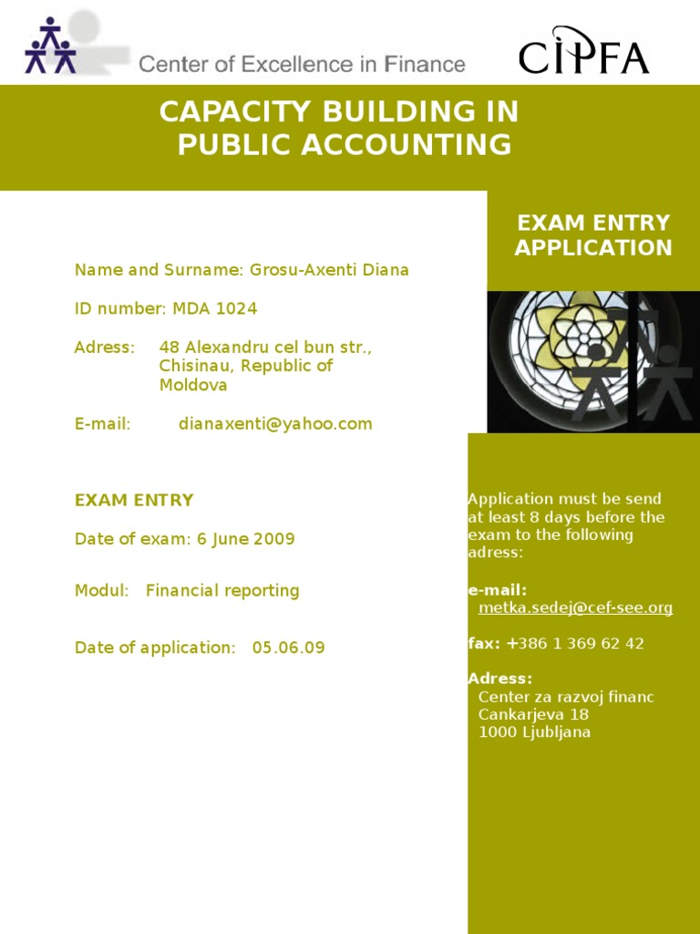 Exam Entry Application for Diana Grosu-Axenti | PDF