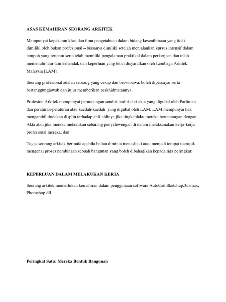 Asas Kemahiran Seorang Arkitek Pdf