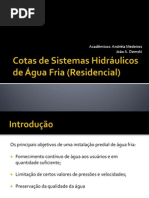 Cotas de Sistemas Hidráulicos de Água Fria (