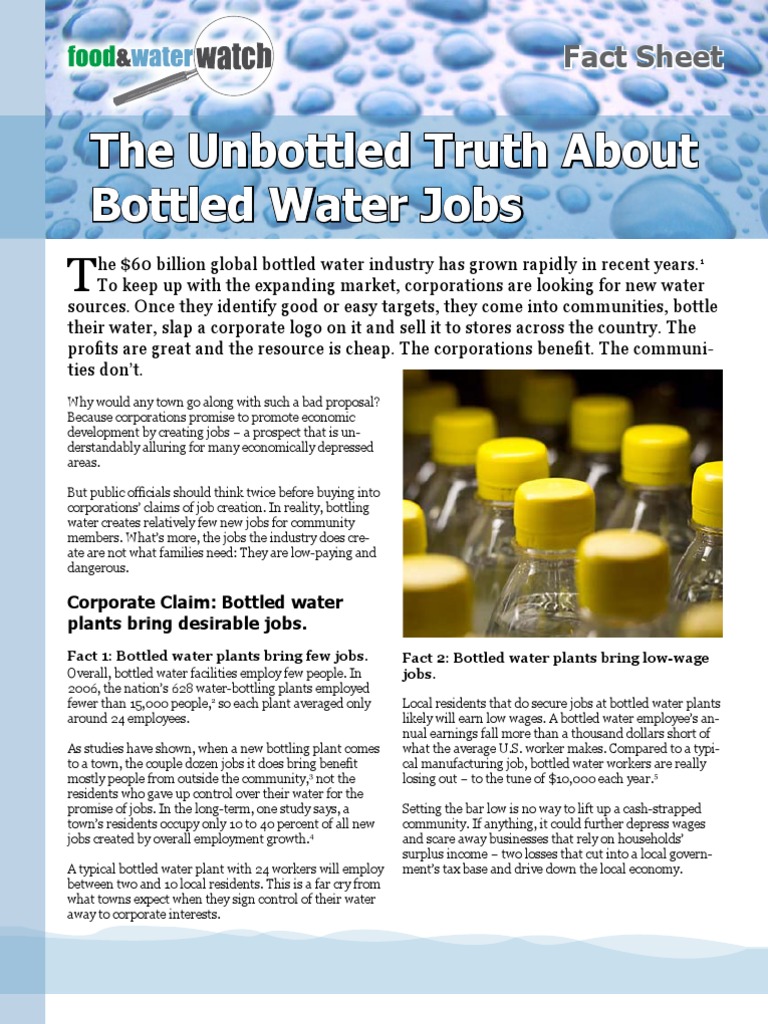 The Unbottled Truth About Bottled Water Jobs Bottled Water Employment