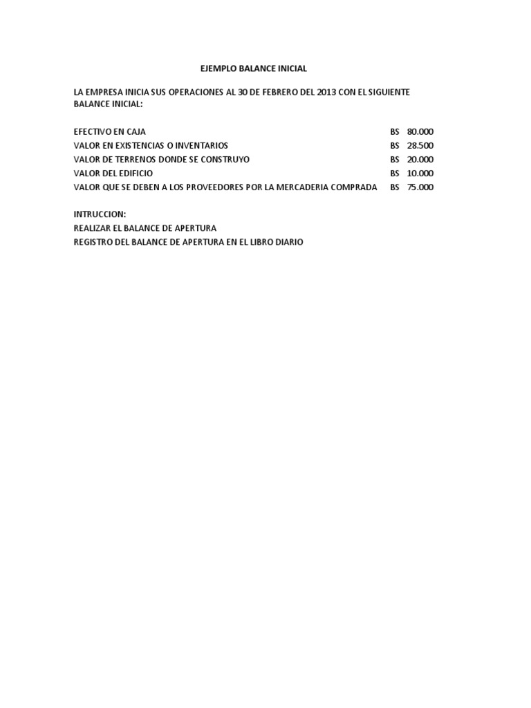 Ejemplo Balance Inicial | PDF | Hoja de balance | Economias