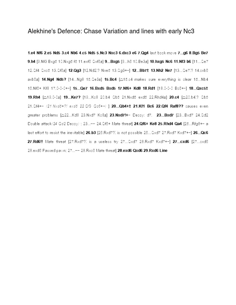 Alekhine's Defense: Chase Variation Analysis | PDF