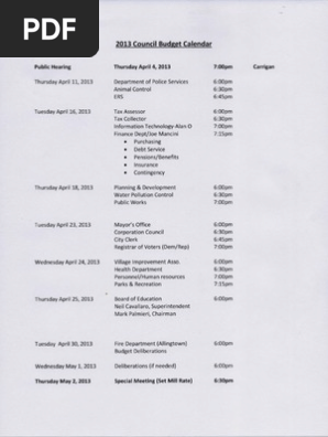 2013 Budget Schedule