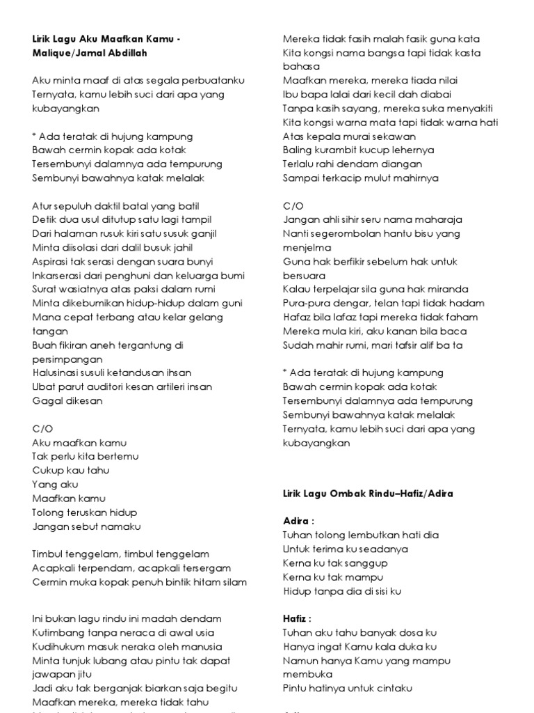 Lirik Lagu Aku Maafkan Kamu Pdf