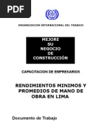 Rendimientos Mano de Obra en Lima