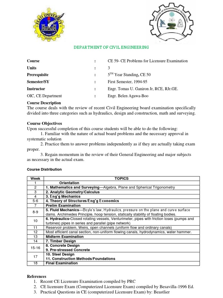 CE 59-Special CE Problems Syllabus | PDF | Engineering | Civil Engineering