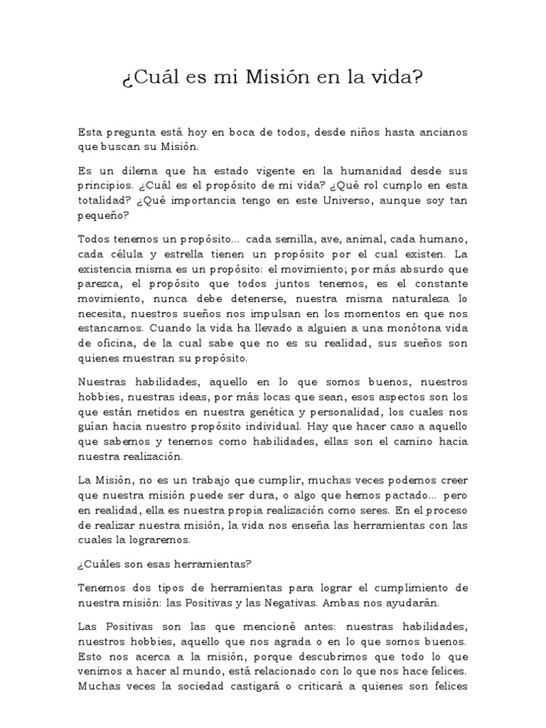 Cuál Es Mi Misión en La Vida PDF Aprendizaje
