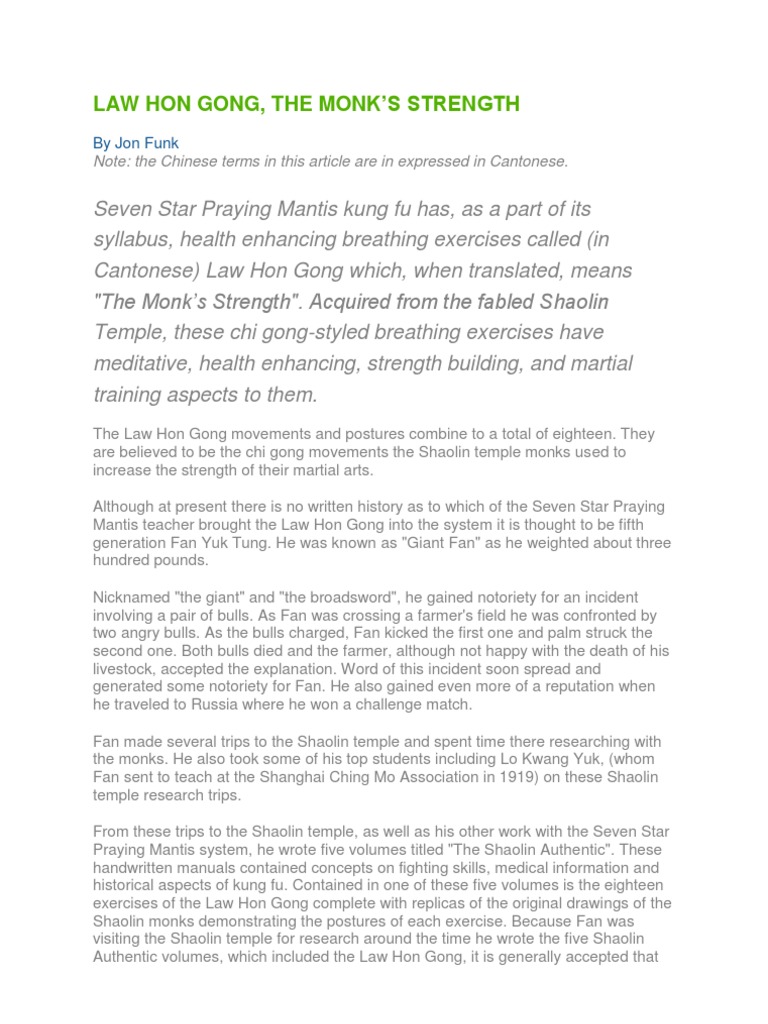 Law Hon Gong, The Mo NK'S Strength by Jon Funk Download Free PDF