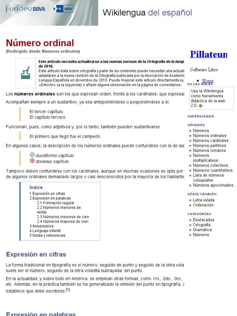 Numero Ordinal Wikilengua Lengua Espanola Linguistica