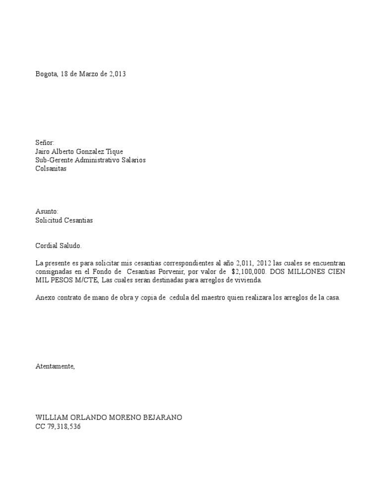 Carta Cesantias