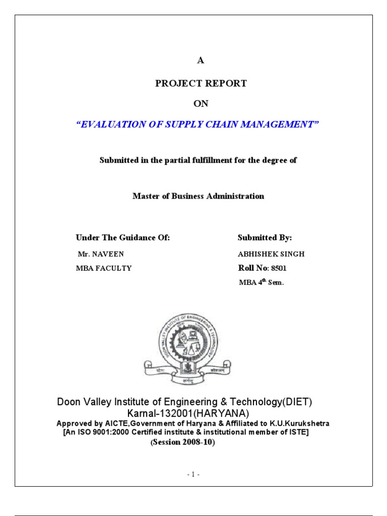 A Project Report ON: "Evaluation of Supply Chain Management" | PDF ...