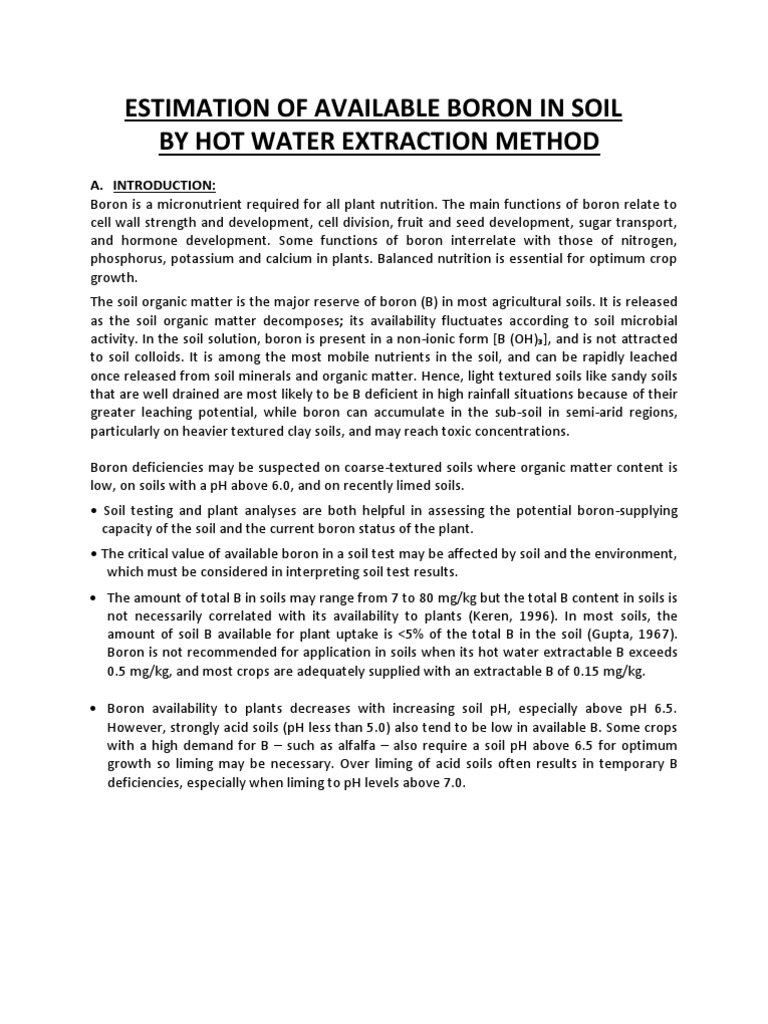 Estimation of Available Boron in Soil PDF Plant Nutrition Soil