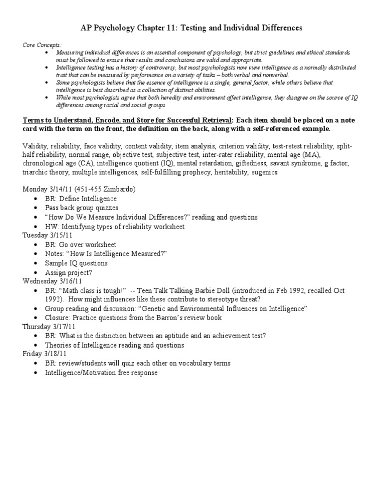 AP Psychology: Testing & Intelligence | PDF