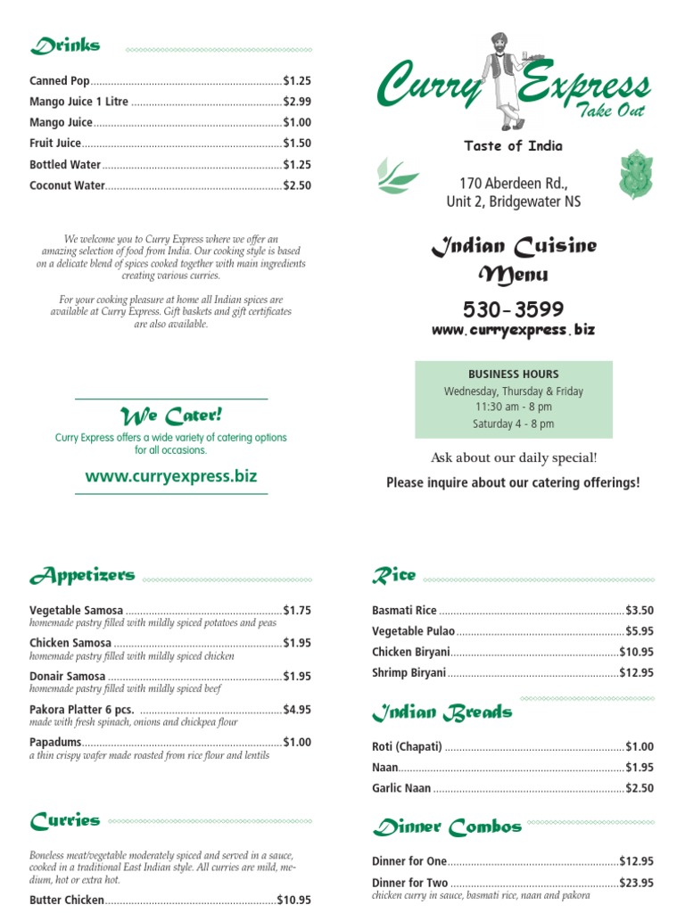 Curry Express Take-Out Menu 20536 | PDF