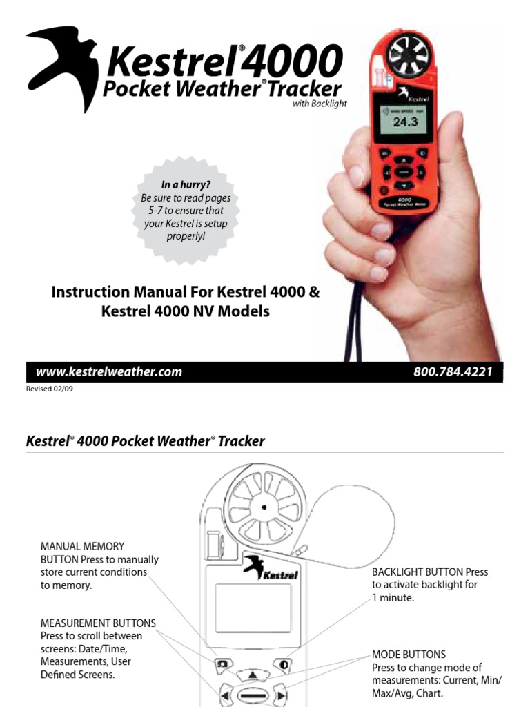 Pocket Weather Tracker Instruction Manual For Kestrel 4000 & Kestrel