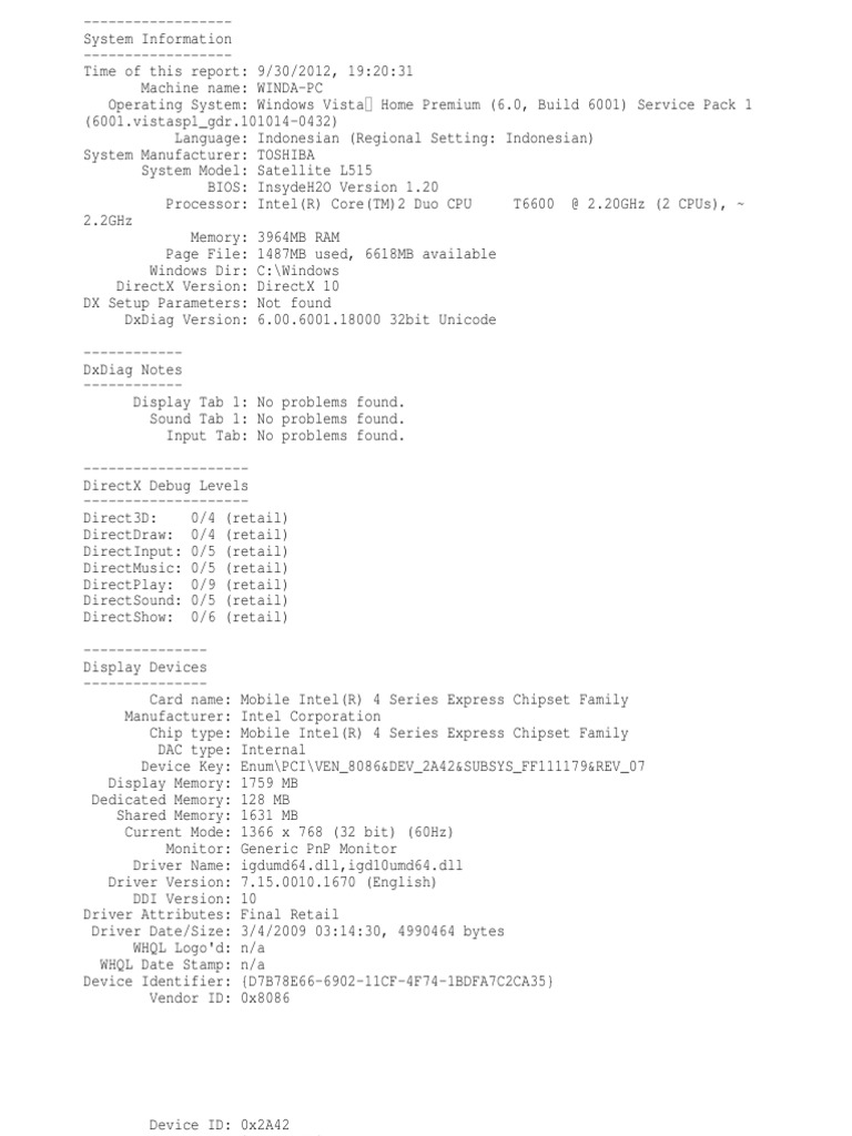 DX Diag | PDF | Codec | Device Driver