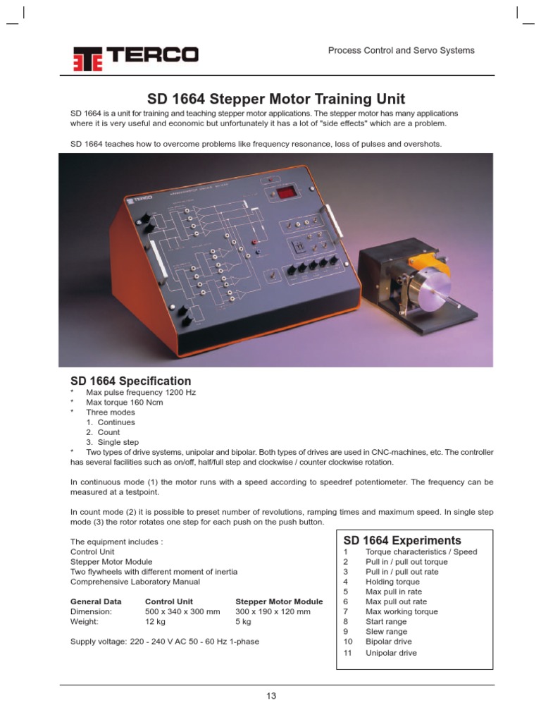 Process Control Servo System SD 1664 Stepper Motor Training Unit | PDF ...