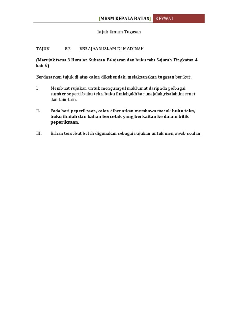Sejarah Kertas 3 Bab 5 Kerajaan Islam Di Madinah
