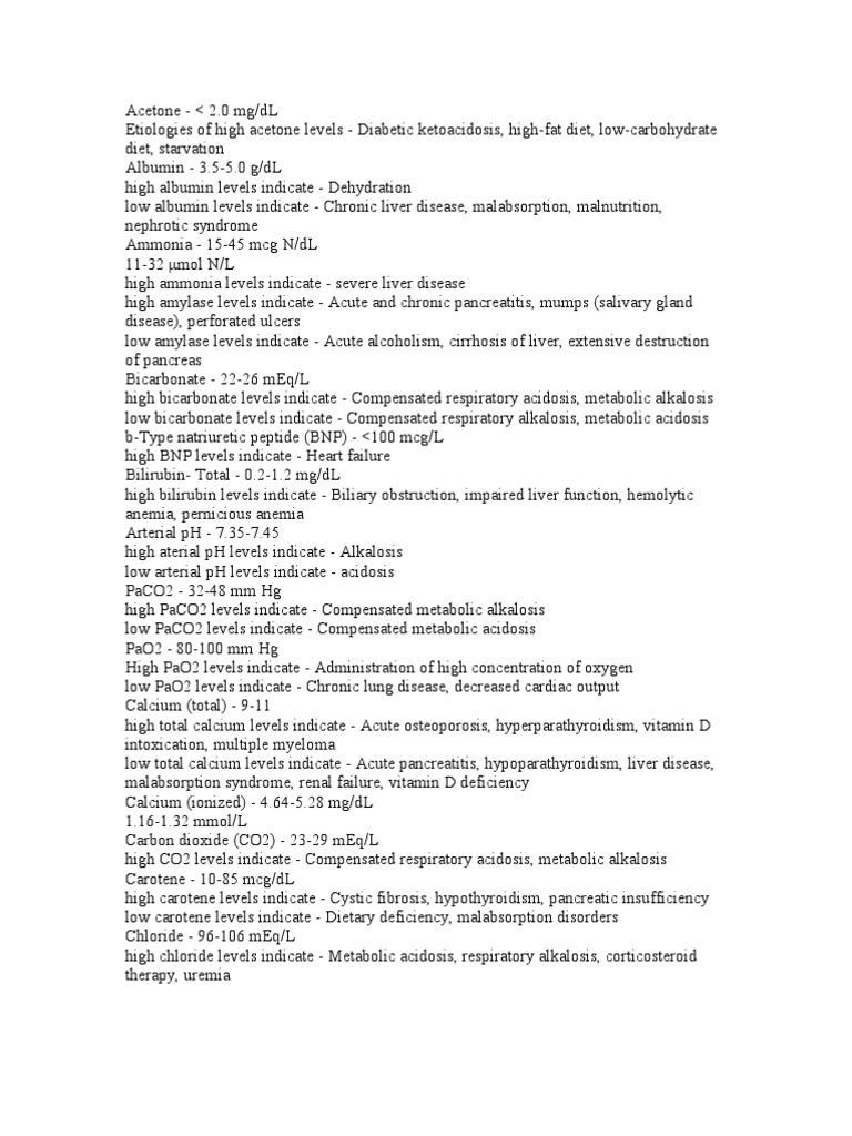 Lab Values PDF Hypercholesterolemia Lactate Dehydrogenase