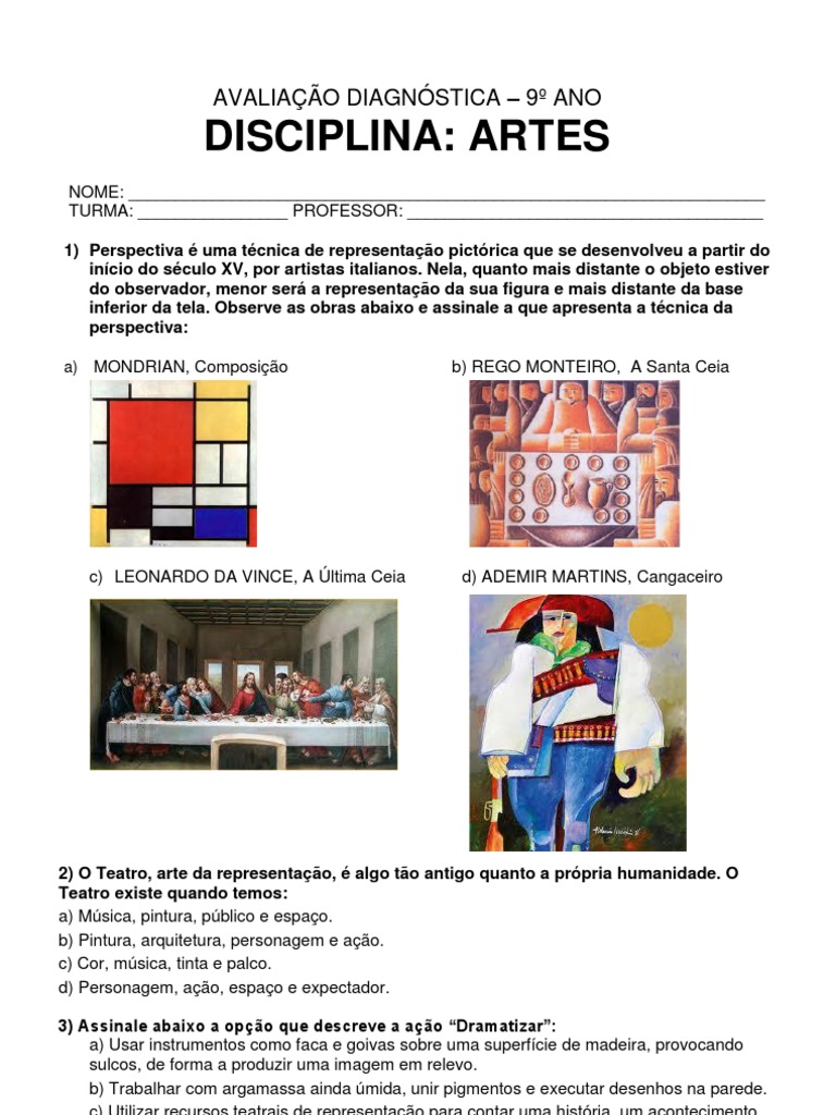 Avaliação Diagnóstica De Arte 9o Ano Com Gabarito