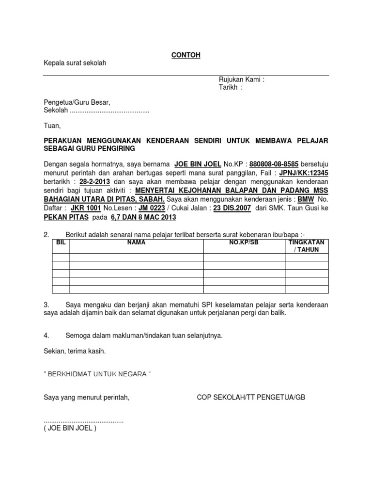 Surat Rasmi Permohonan Menggunakan Padang - Surat Ras