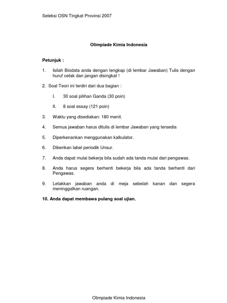 soalsoal Olimpiade Kimia SMA