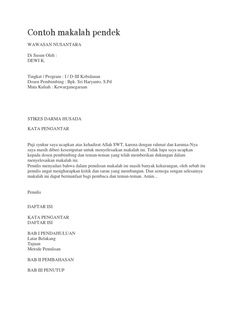 Contoh makalah pendek