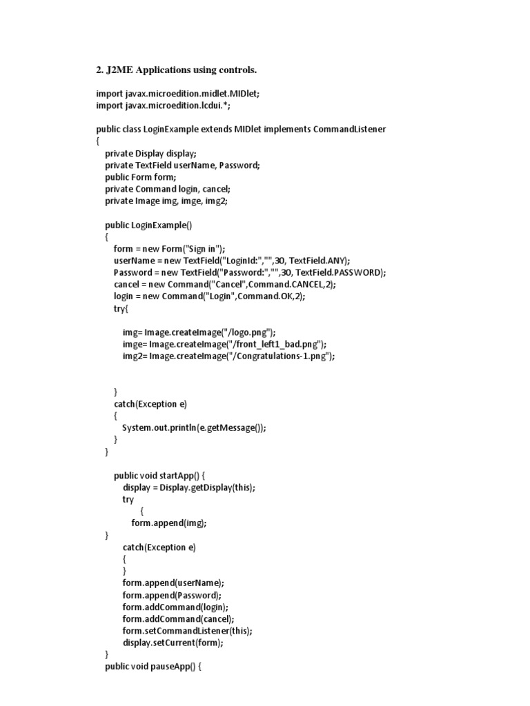 J2ME Login Application Example | PDF | Computers