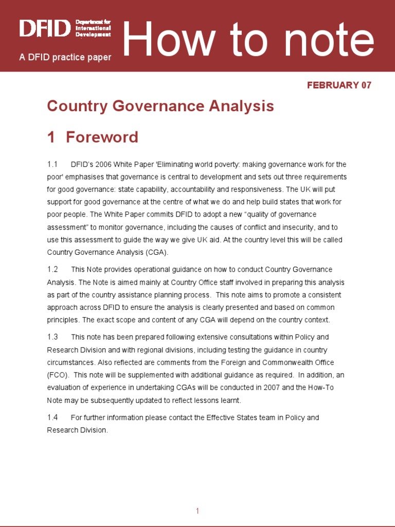 Guide to Country Governance Analysis | PDF | Department For ...