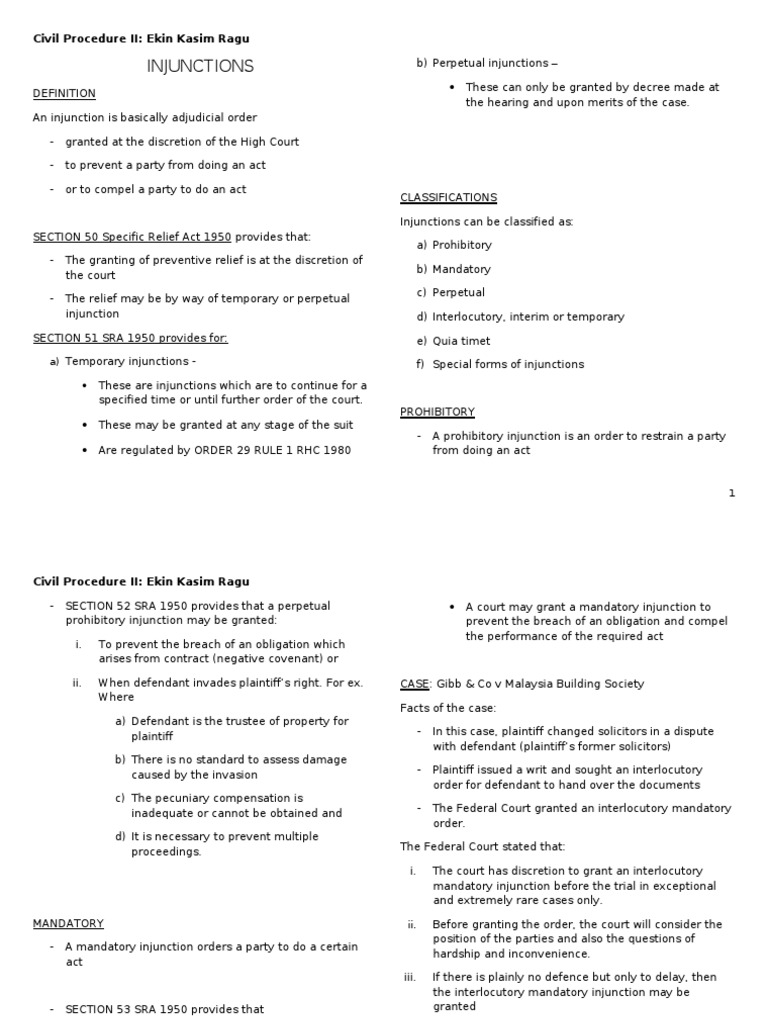 Understanding Injunction Types in Law | PDF | Injunction | Damages