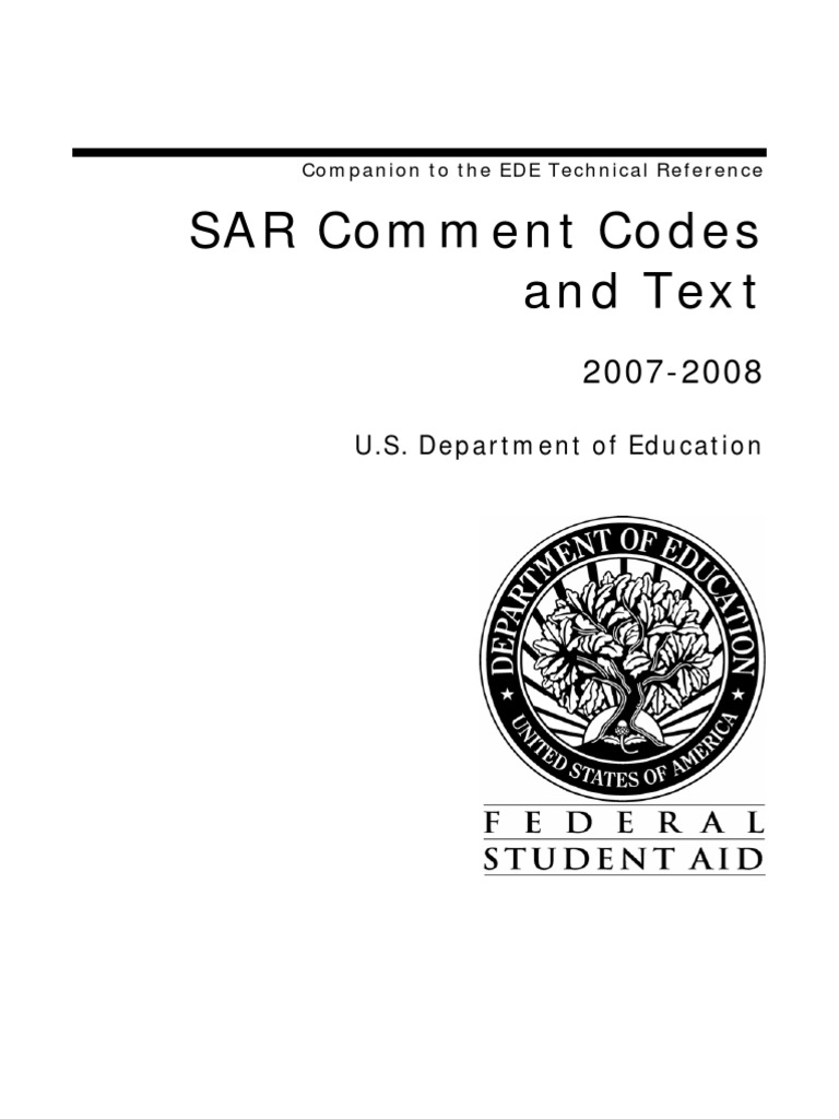 Description Tags 0708 SAR Comment Codes and Text Dec 06 Change Pages