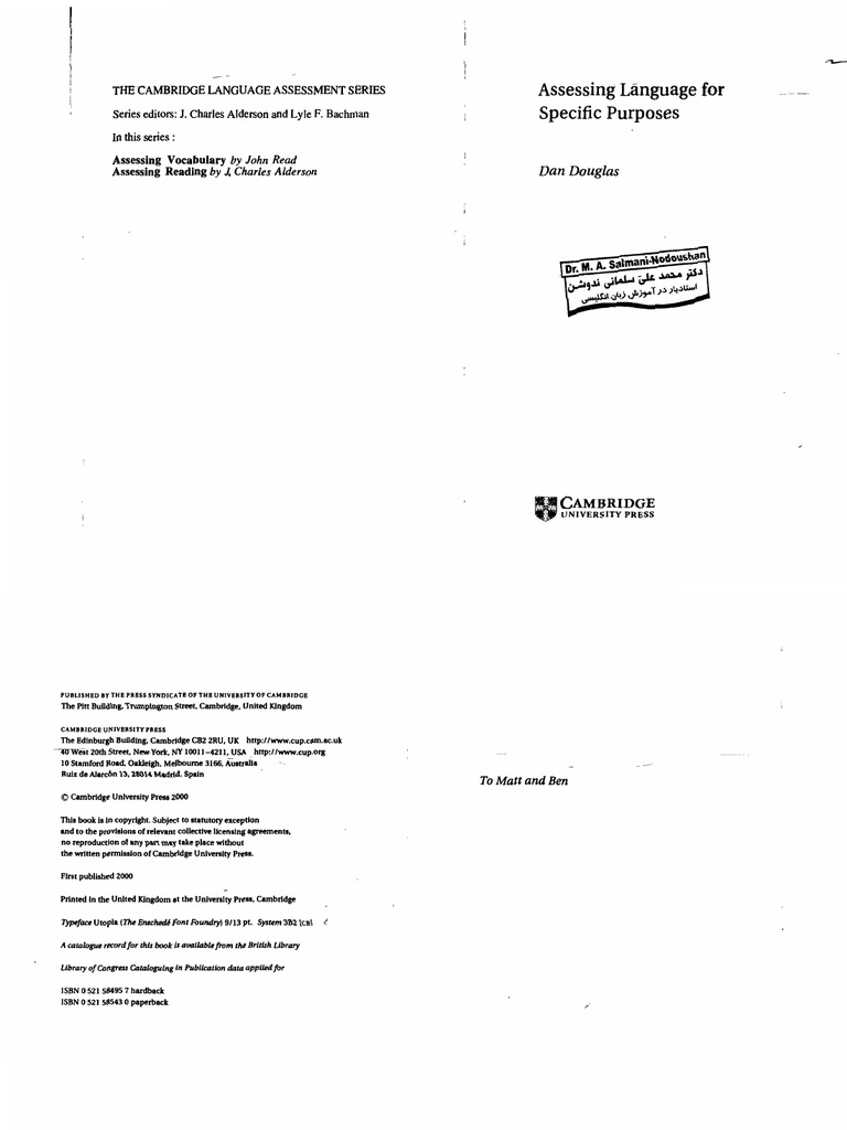 Assessing Languages For Specific Purposes Cambridge Language Assessment ...