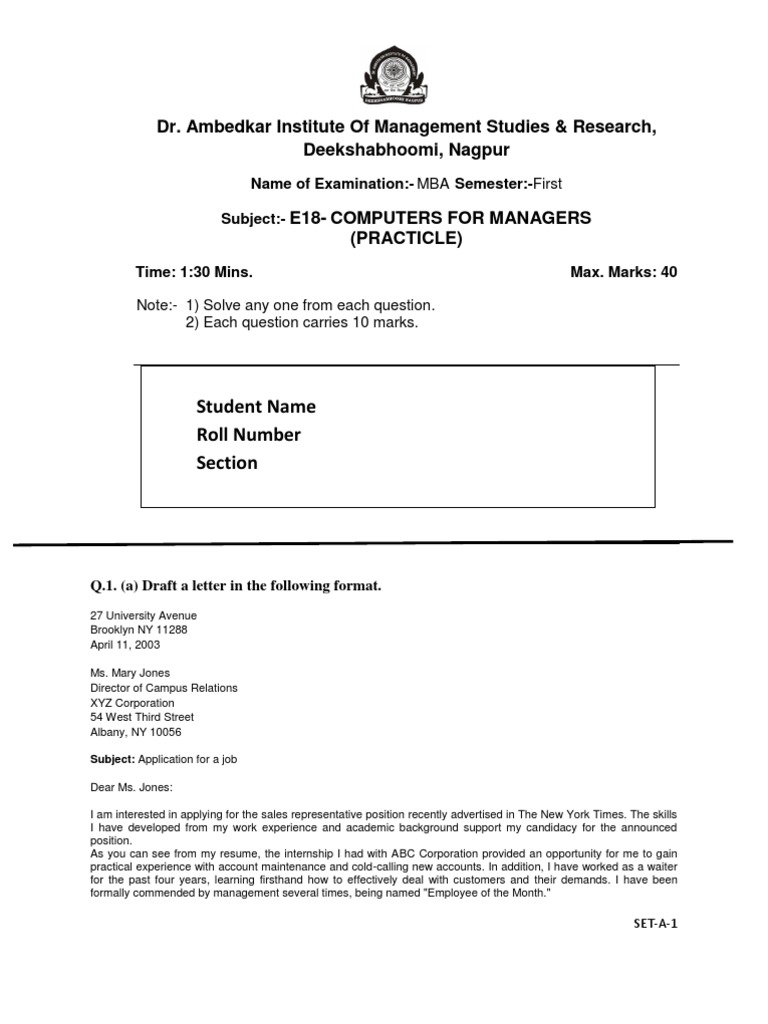 MBA Computers Practical Exam Guide | PDF | Communication | Learning